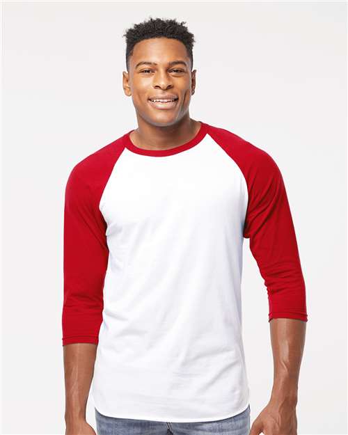 Custom Embroidered  Tultex Fine Jersey Raglan T-Shirt 245 White/ Red