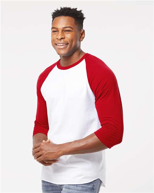 Tultex Fine Jersey Raglan T-Shirt 245 White/ Red