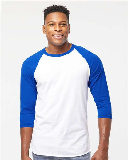 Custom Embroidered  Tultex Fine Jersey Raglan T-Shirt 245 White/ Royal