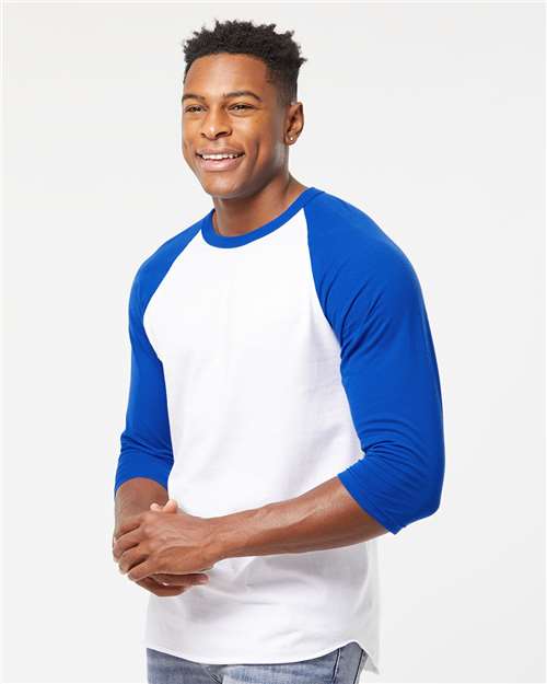 Tultex Fine Jersey Raglan T-Shirt 245 White/ Royal