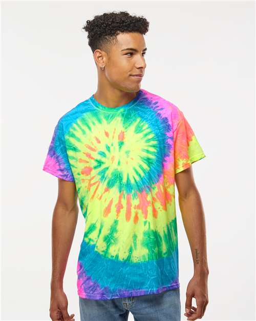 Custom Embroidered  Colortone Multi-Color Tie-Dyed T-Shirt 1000 Neon Rainbow