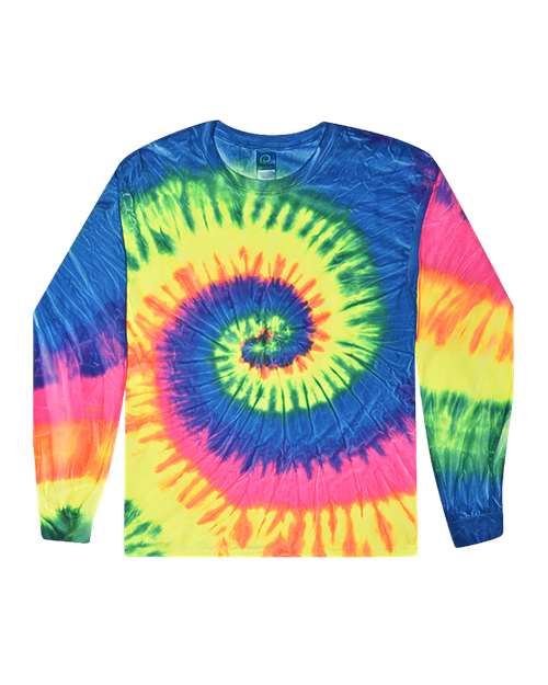 Colortone Tie-Dyed Long Sleeve T-Shirt 2000 Neon Rainbow