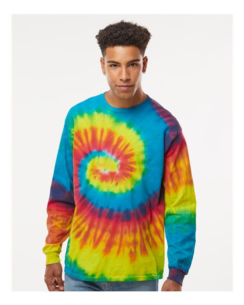 Custom Embroidered  Colortone Tie-Dyed Long Sleeve T-Shirt 2000 Reactive Rainbow