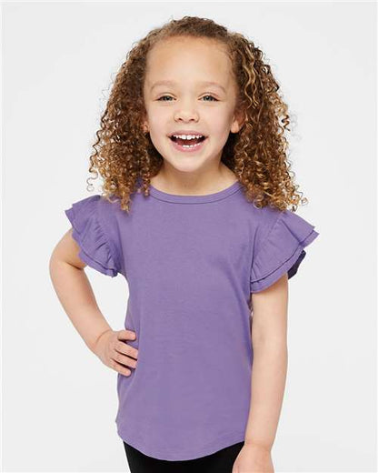 Custom Embroidered  Rabbit Skins Toddler Flutter Sleeve Tee 3339  