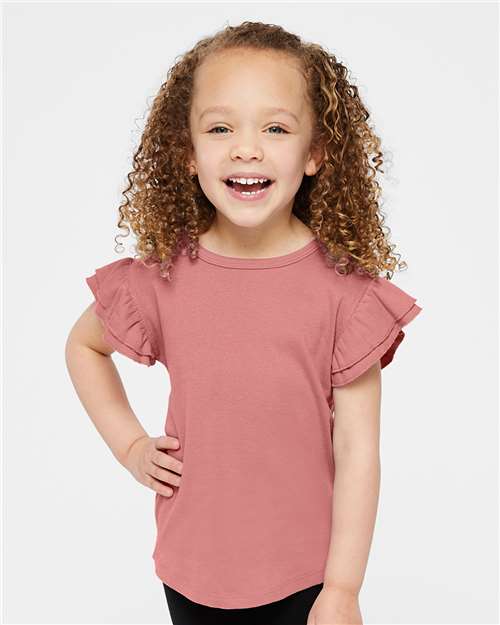 Custom Embroidered  Rabbit Skins Toddler Flutter Sleeve Tee 3339  