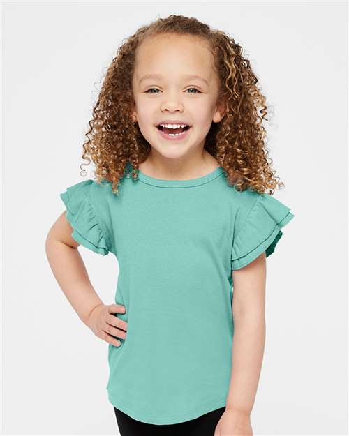 Custom Embroidered  Rabbit Skins Toddler Flutter Sleeve Tee 3339  