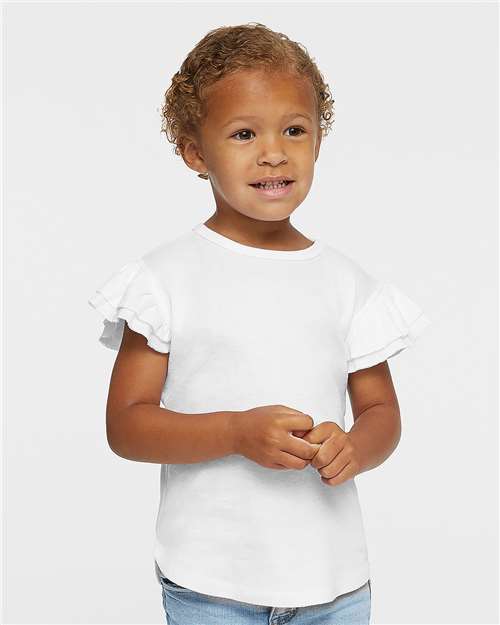Custom Embroidered  Rabbit Skins Toddler Flutter Sleeve Tee 3339  