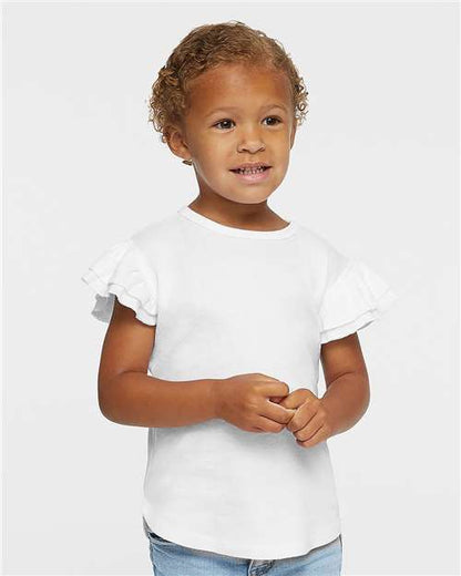 Custom Embroidered  Rabbit Skins Toddler Flutter Sleeve Tee 3339  