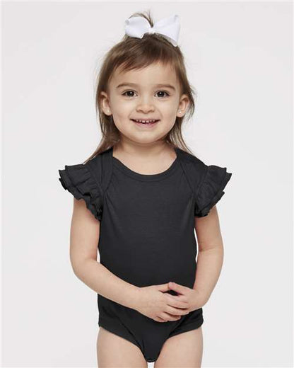 Custom Embroidered  Rabbit Skins Infant Flutter Sleeve Baby Rib Bodysuit 4439  