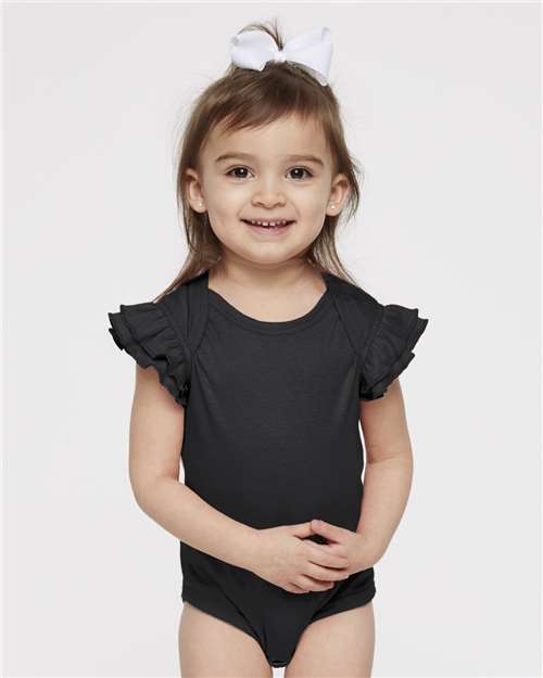 Custom Embroidered  Rabbit Skins Infant Flutter Sleeve Baby Rib Bodysuit 4439  