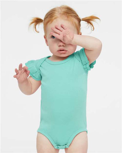 Custom Embroidered  Rabbit Skins Infant Flutter Sleeve Baby Rib Bodysuit 4439  