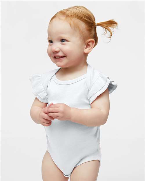 Custom Embroidered  Rabbit Skins Infant Flutter Sleeve Baby Rib Bodysuit 4439  
