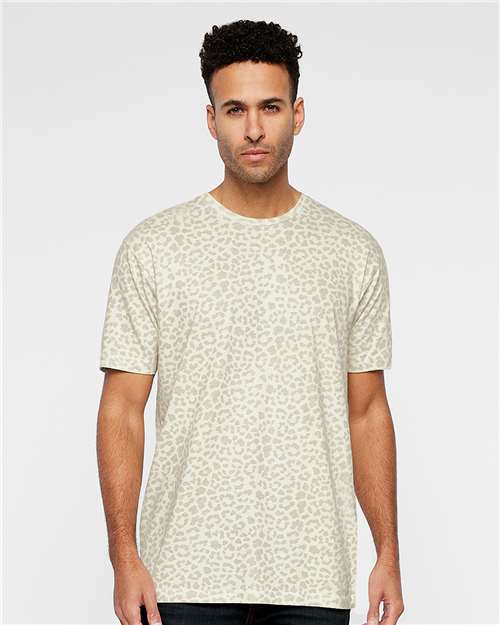 Custom Embroidered  LAT Fine Jersey Tee 6901 Natural Leopard