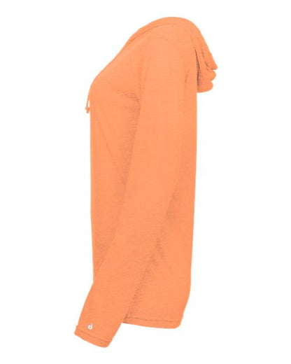 Badger Women's Tri-Blend Surplice Long Sleeve Hooded T-Shirt 4965 Peach