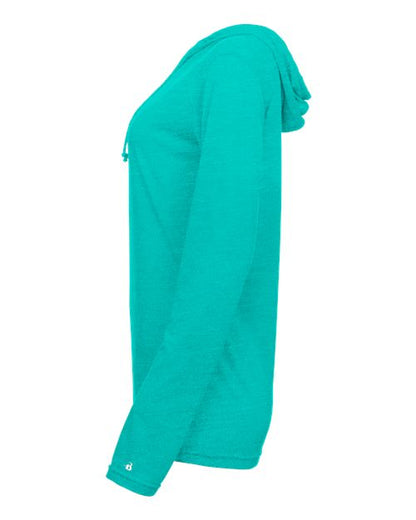 Badger Women's Tri-Blend Surplice Long Sleeve Hooded T-Shirt 4965 Turquoise