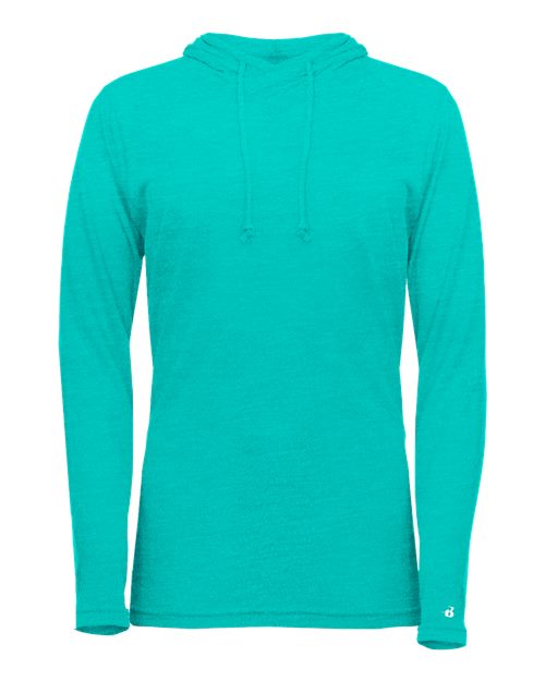 Badger Women's Tri-Blend Surplice Long Sleeve Hooded T-Shirt 4965 Turquoise