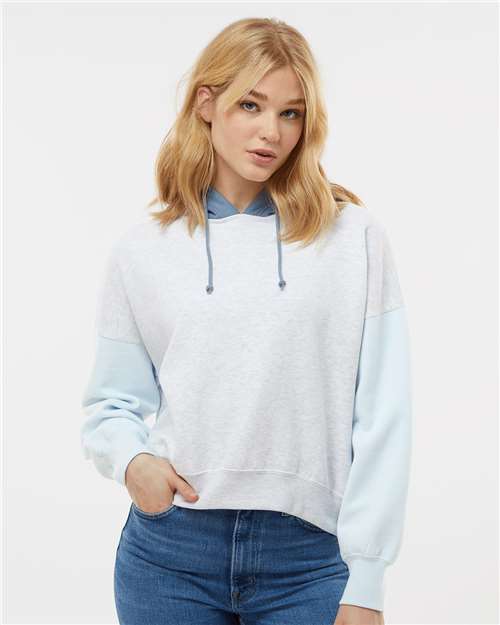 Custom Embroidered  MV Sport Women's Sueded Fleece Colorblocked Crop Hooded Sweatshirt W23716  