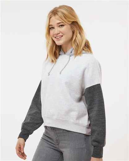 MV Sport Women's Sueded Fleece Colorblocked Crop Hooded Sweatshirt W23716