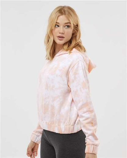 MV Sport Women's Sueded Fleece Tie-Dyed Crop Hooded Sweatshirt W23718