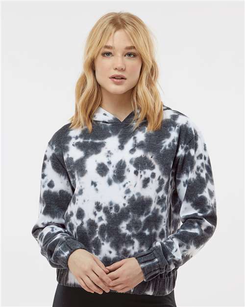 Custom Embroidered  MV Sport Women's Sueded Fleece Tie-Dyed Crop Hooded Sweatshirt W23718  