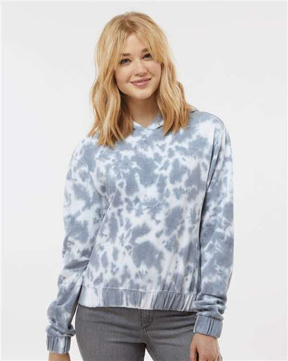 Custom Embroidered  MV Sport Women's Sueded Fleece Tie-Dyed Crop Hooded Sweatshirt W23718  