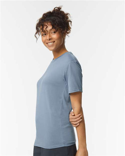 Gildan Performance® T-Shirt 42000 Stone Blue Custom Embroidered Business Logo