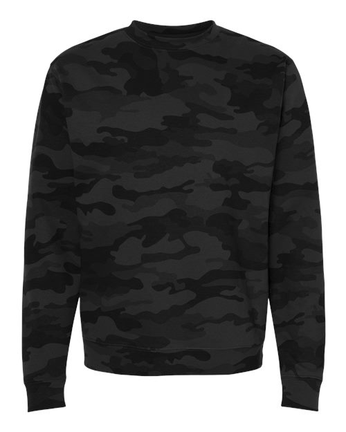 Independent Trading Co. Midweight Crewneck Sweatshirt SS3000 Black Camo Custom Embroidered Business Logo