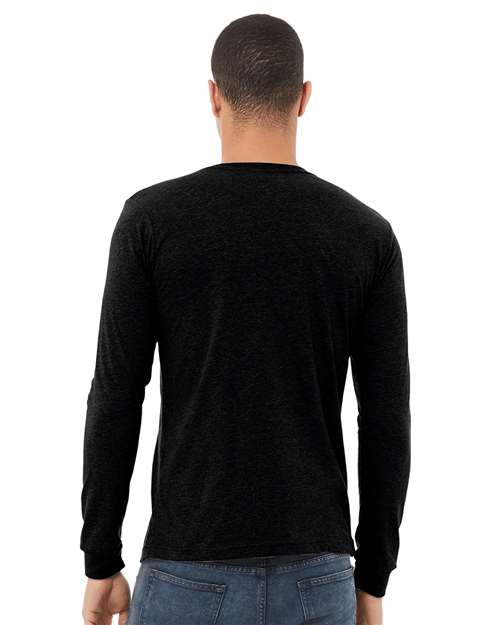 BELLA + CANVAS Heather CVC Long Sleeve Tee 3501CVC Solid Black Blend Custom Embroidered Business Logo