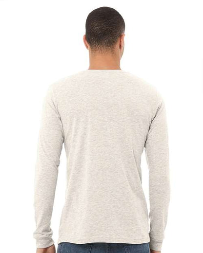 BELLA + CANVAS Triblend Long Sleeve Tee 3513 Oatmeal Triblend Custom Embroidered Business Logo