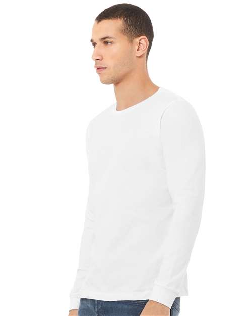 BELLA + CANVAS Triblend Long Sleeve Tee 3513 Solid White Triblend Custom Embroidered Business Logo