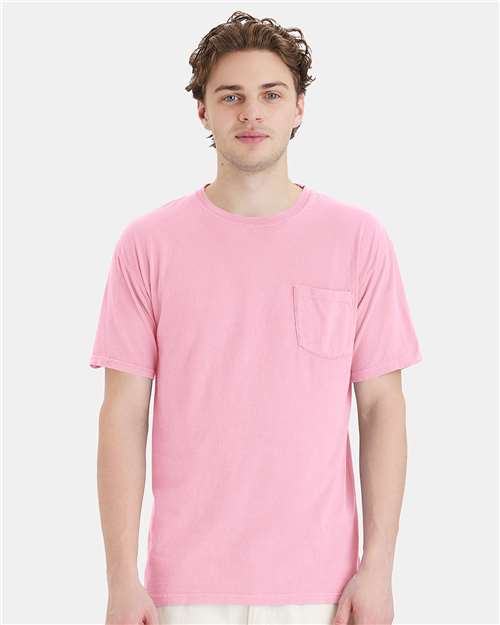 Custom Embroidered  ComfortWash by Hanes Garment-Dyed Pocket T-Shirt GDH150 Cotton Candy
