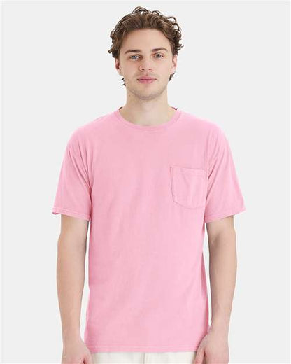 Custom Embroidered  ComfortWash by Hanes Garment-Dyed Pocket T-Shirt GDH150 Cotton Candy