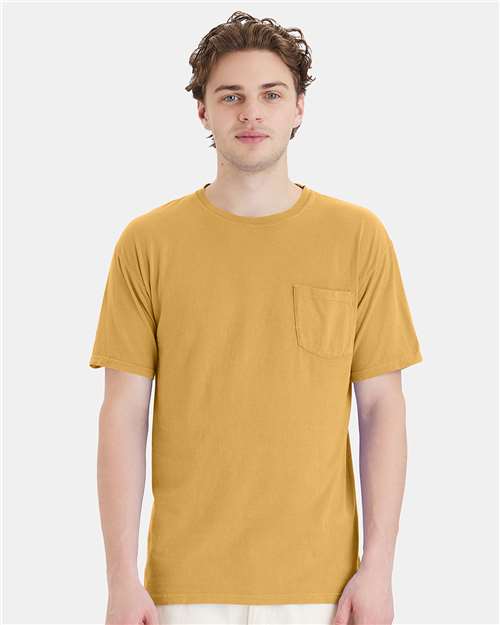 Custom Embroidered  ComfortWash by Hanes Garment-Dyed Pocket T-Shirt GDH150 Artisan Gold