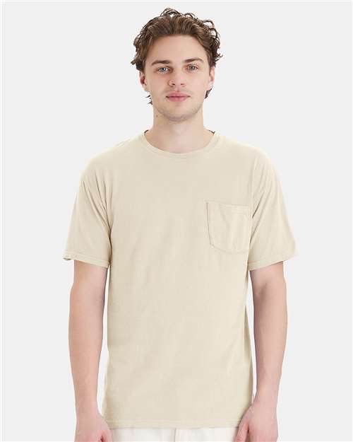 Custom Embroidered  ComfortWash by Hanes Garment-Dyed Pocket T-Shirt GDH150 Parchment