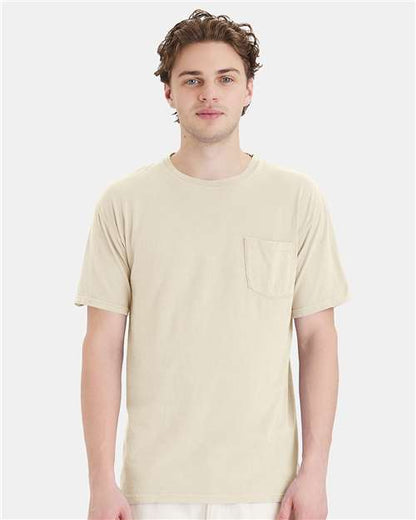 Custom Embroidered  ComfortWash by Hanes Garment-Dyed Pocket T-Shirt GDH150 Parchment