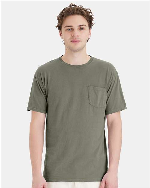 Custom Embroidered  ComfortWash by Hanes Garment-Dyed Pocket T-Shirt GDH150 Faded Fatigue