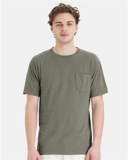 Custom Embroidered  ComfortWash by Hanes Garment-Dyed Pocket T-Shirt GDH150 Faded Fatigue
