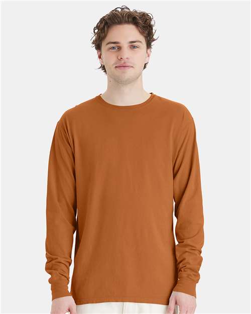 Custom Embroidered  ComfortWash by Hanes Garment-Dyed Long Sleeve T-Shirt GDH200 Texas Orange