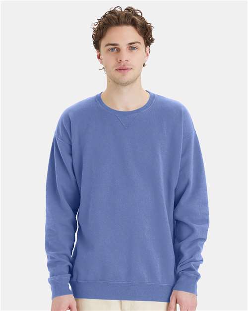 Custom Embroidered  ComfortWash by Hanes Garment-Dyed Crewneck Sweatshirt GDH400 Frontier Blue