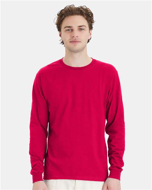 Custom Embroidered  Hanes Essential-T Long Sleeve T-Shirt 5286 Athletic Crimson