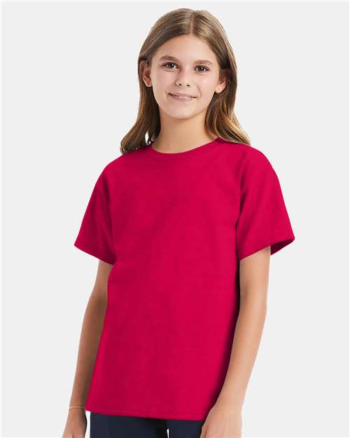 Custom Embroidered  Hanes Essential-T Youth T-Shirt 5480 Athletic Crimson