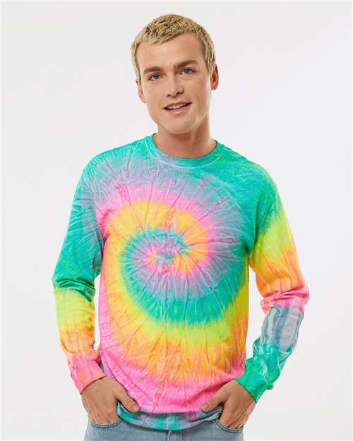 Custom Embroidered  Colortone Tie-Dyed Long Sleeve T-Shirt 2000 Minty Rainbow