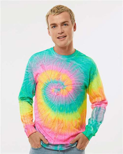 Custom Embroidered  Colortone Tie-Dyed Long Sleeve T-Shirt 2000 Minty Rainbow
