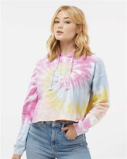Custom Embroidered  Colortone Women's Tie-Dyed Crop Hooded Sweatshirt 8333  