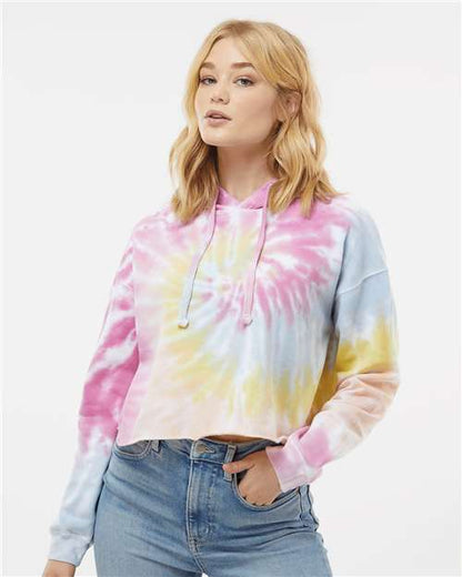 Custom Embroidered  Colortone Women's Tie-Dyed Crop Hooded Sweatshirt 8333  