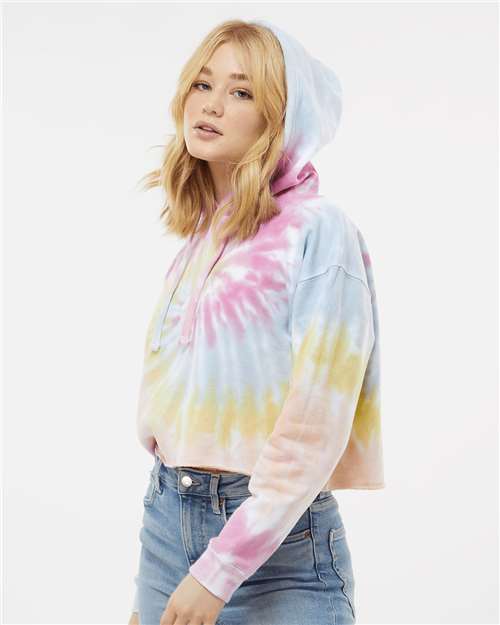 Colortone Women's Tie-Dyed Crop Hooded Sweatshirt 8333