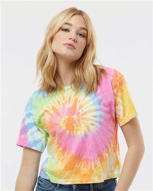 Custom Embroidered  Colortone Women's Tie-Dyed Crop T-Shirt 1050  