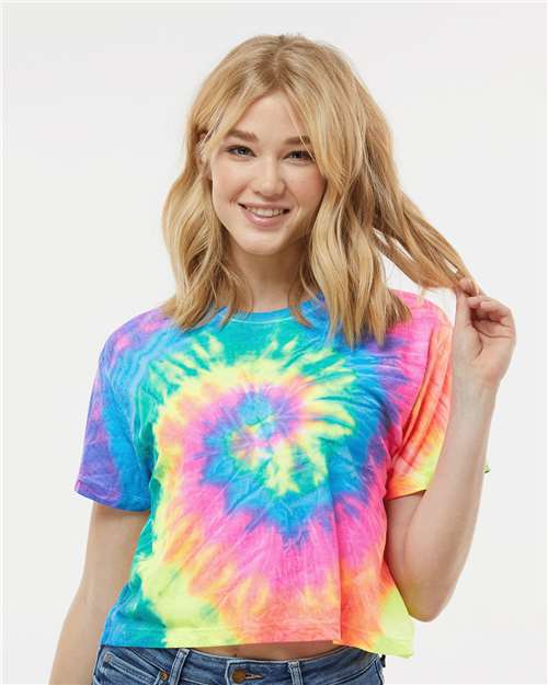 Custom Embroidered  Colortone Women's Tie-Dyed Crop T-Shirt 1050  