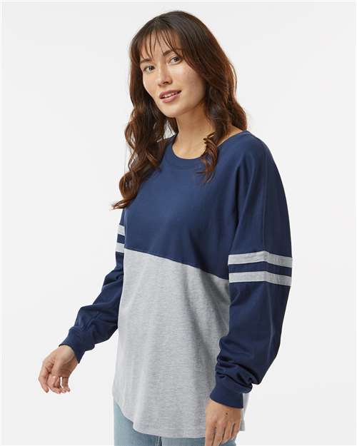 Boxercraft Women's Pom Pom Long Sleeve Jersey T-Shirt BW3514 Navy/ Oxford