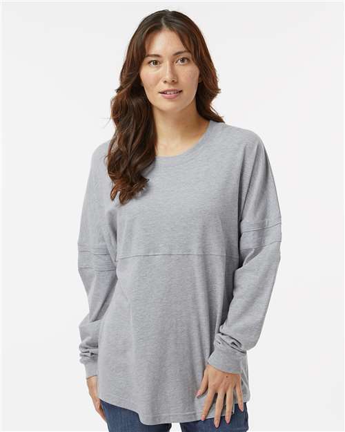 Custom Embroidered  Boxercraft Women's Pom Pom Long Sleeve Jersey T-Shirt BW3514 Oxford Heather